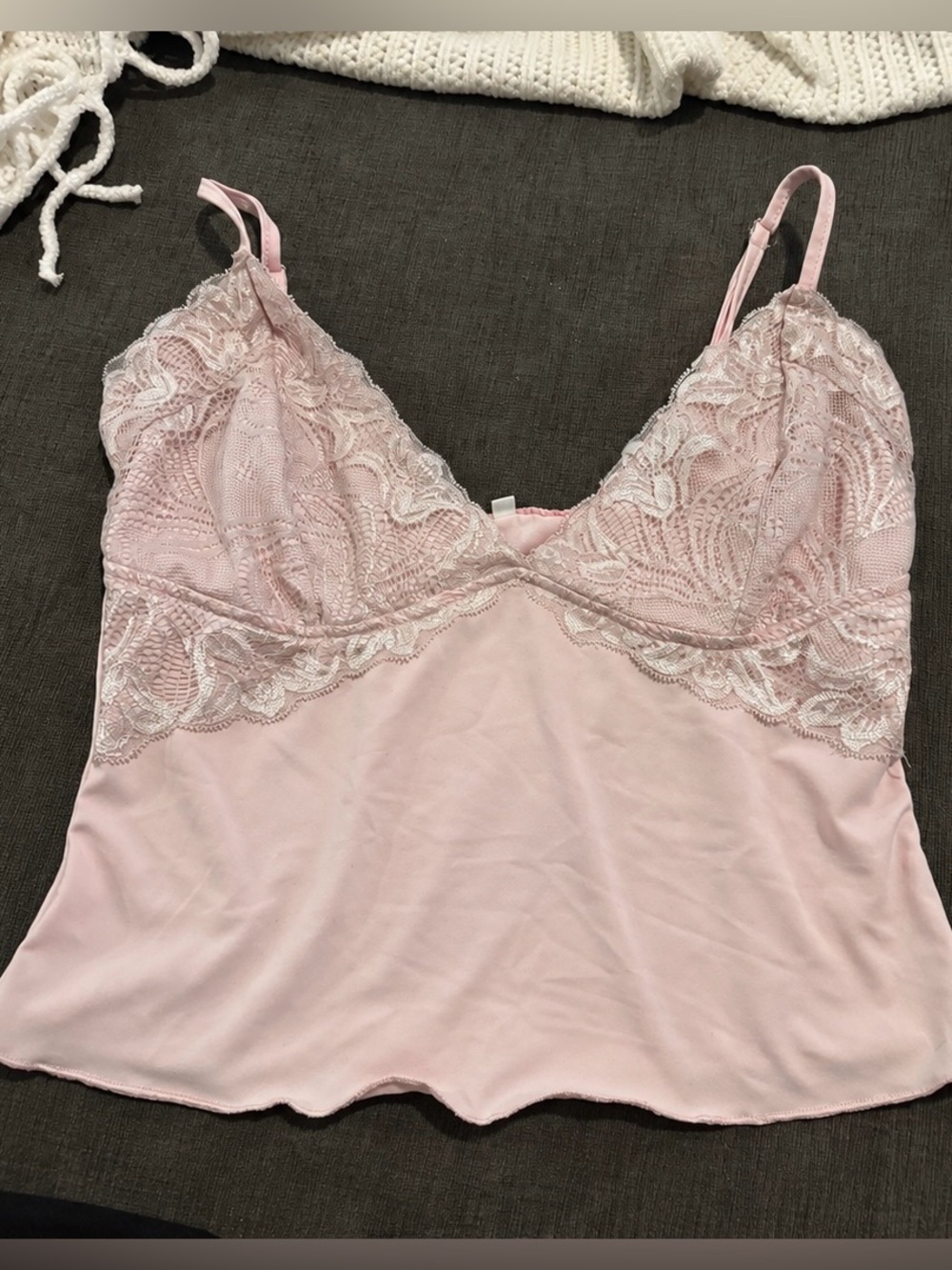 Blush Pink Lace Satin Cami Top – Size Small Y2K